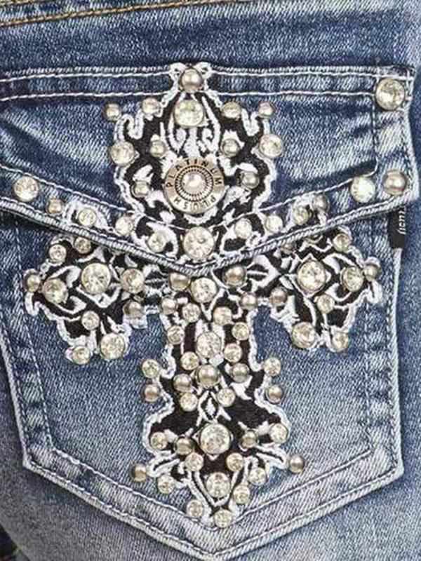 Ladies Rhinestone Pants with Cross on Back Pocket 4046 BP