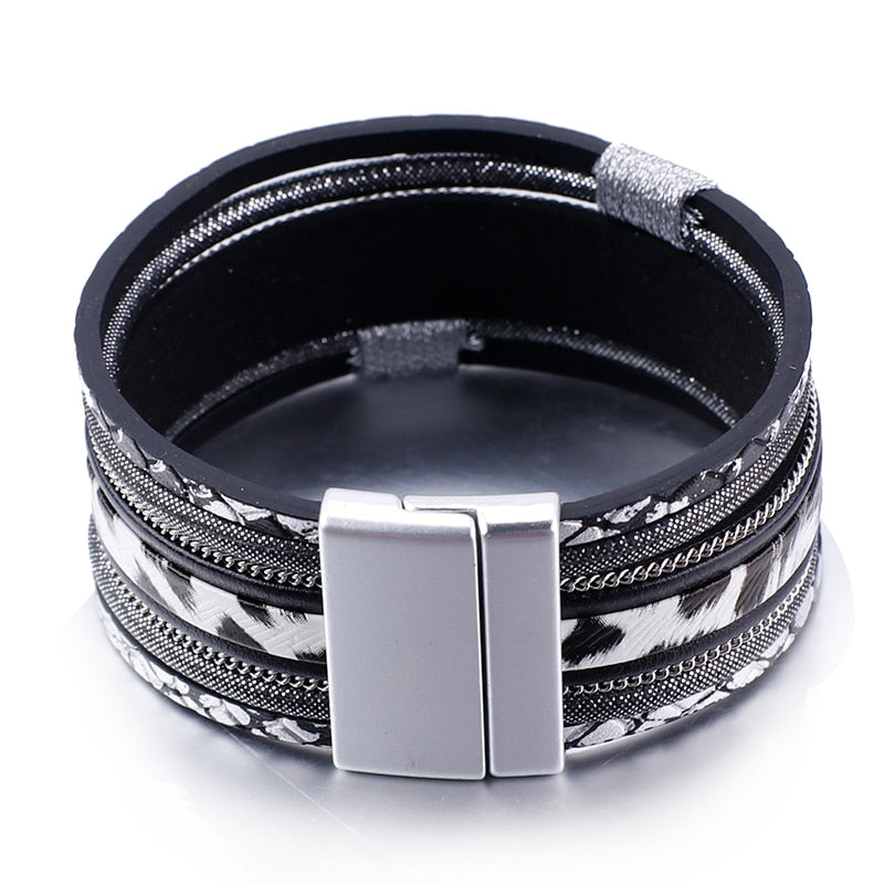Black Leopard PU Leather Bracelet