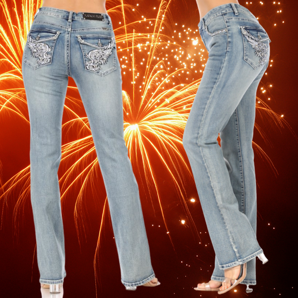 Sparkle Wings™ Distressed Skull Jean (4044)