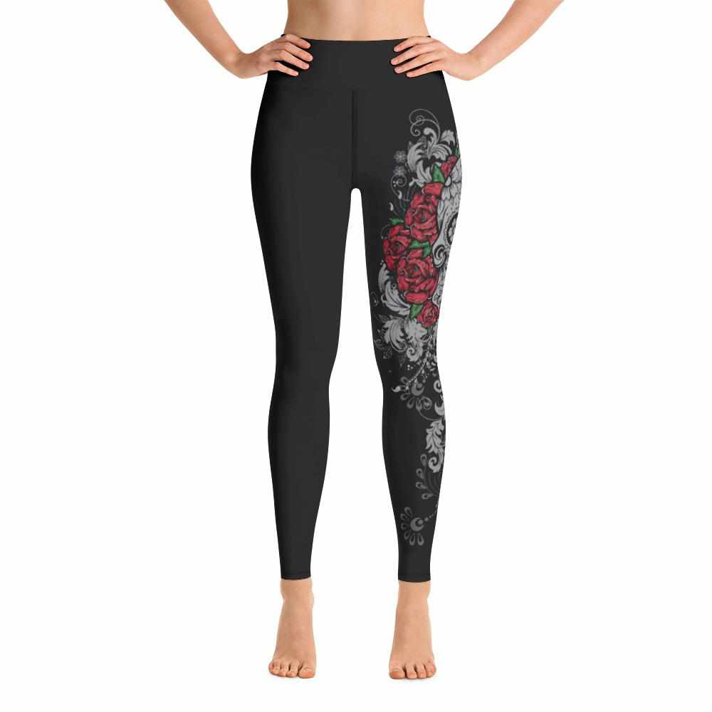 Rosy Skull Yoga Legging with High Waistband - TaraLey